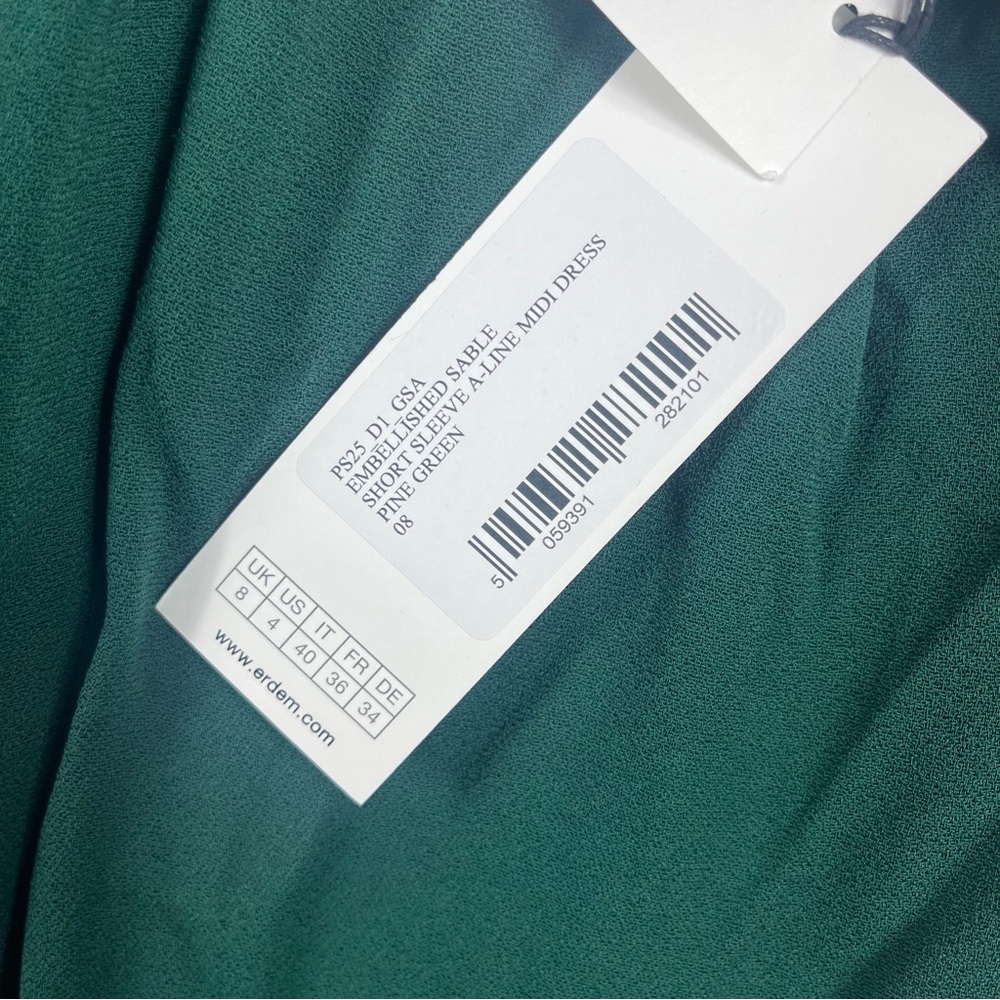 Erdem Tie-detailed Embellished Crepe Midi Dress Size 4 NWT Emerald Green - Picture 6 of 10